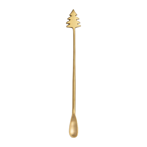 Brass Cocktail Spoon with Christmas Tree Handle - 9"